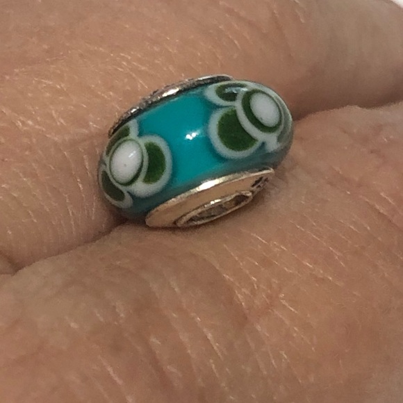 Pandora Blue, Green, and White Floral Murano Glass Charm - Picture 3 of 4
